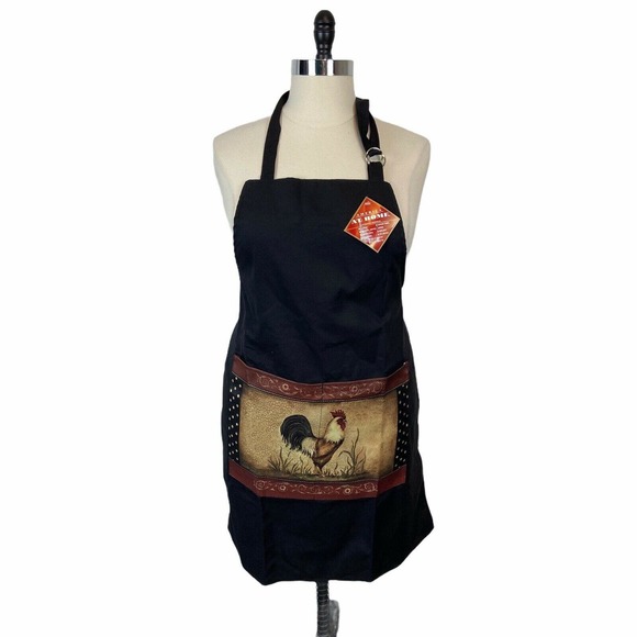 Rooster Kitchen Apron America At Home Unisex Black Lightweight Tie Size OS - Picture 2 of 11